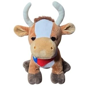 Texas Longhorn Plush, State Flag Bandanna, Weighted Feet, 9"